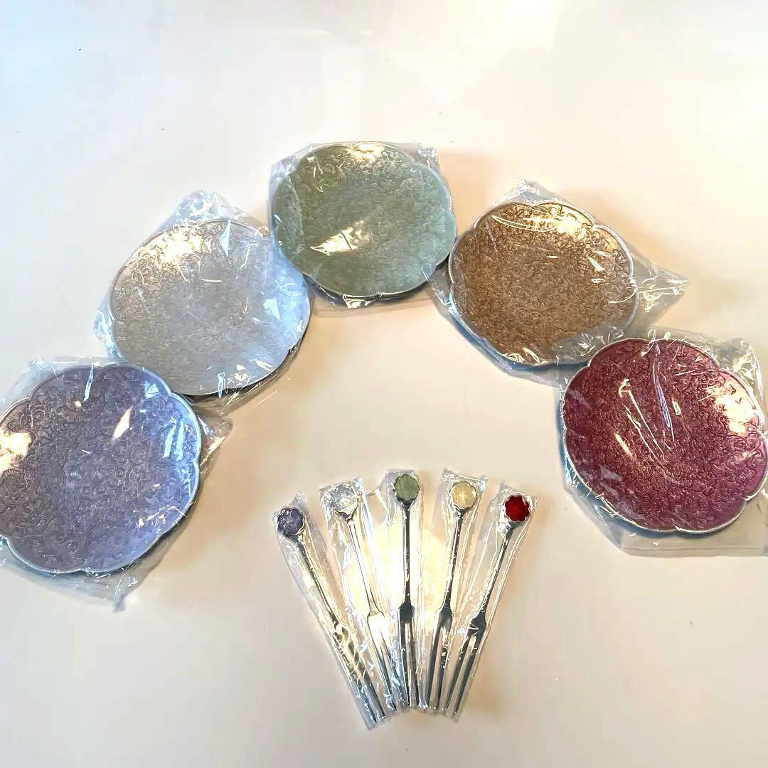 七宝焼き 銘々皿 フォーク 正倉院（５点セット）