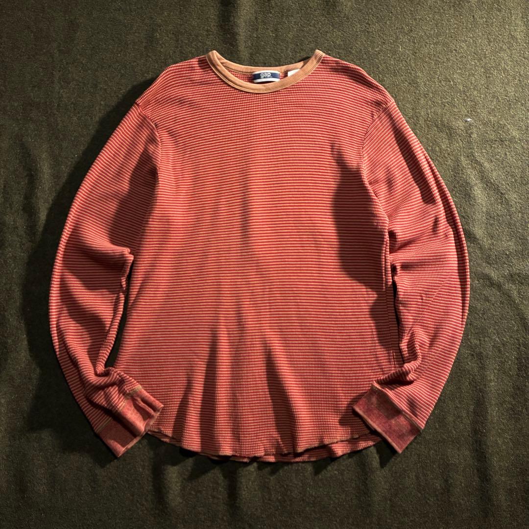 00s OLD GAP マルチボーダー　コットン　ワッフル　サーマル　ロングT