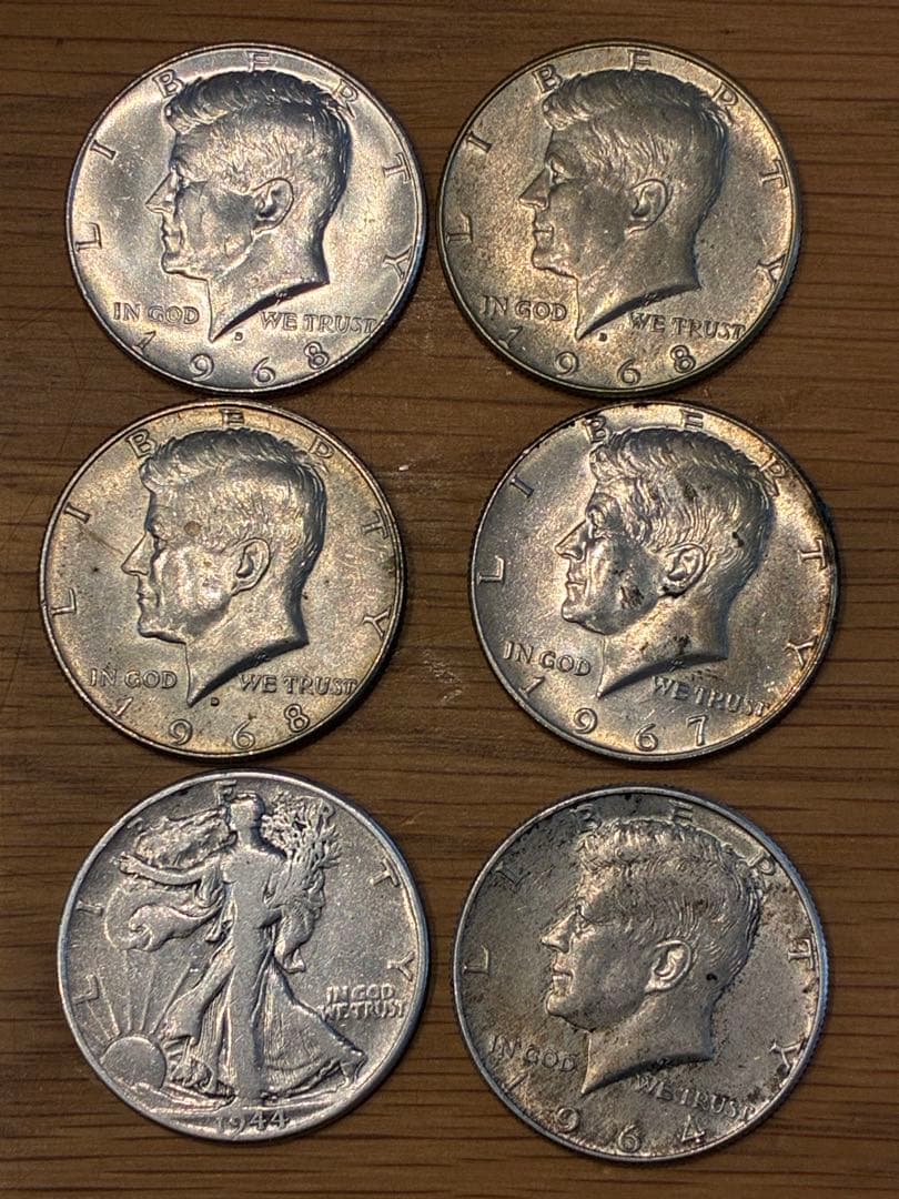 ハーフダラー1964〜1968銀貨　6枚セット