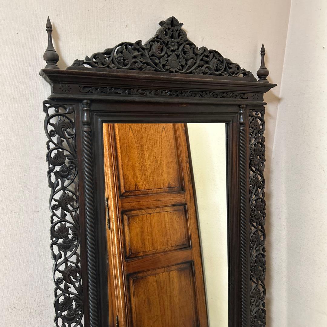クラシック全身鏡 ブラック彫刻入り　アンティーク　西洋