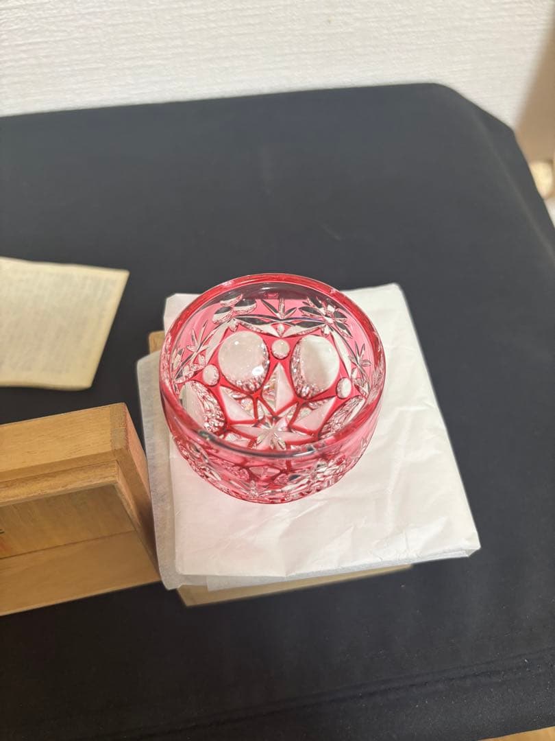 江戸切子　最高級　人気作家　篠崎清一　ぐい呑「三つ玉」未使用