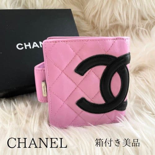 シャネル CHANEL 二つ折り 財布 カンボンライン ココマーク ピンク 黒