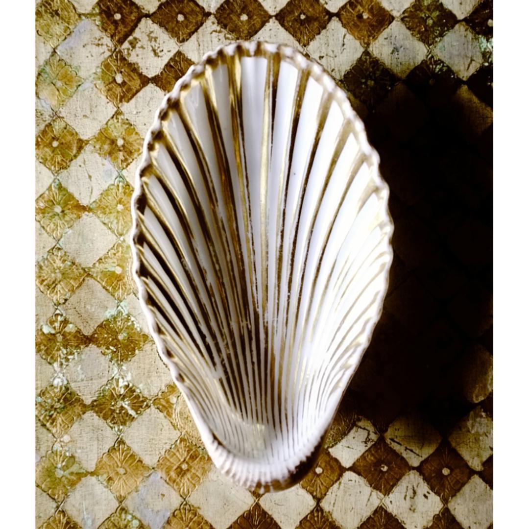 19世紀 金の貝と大きなラヴィエa パリ窯 プレート シェル アンティーク