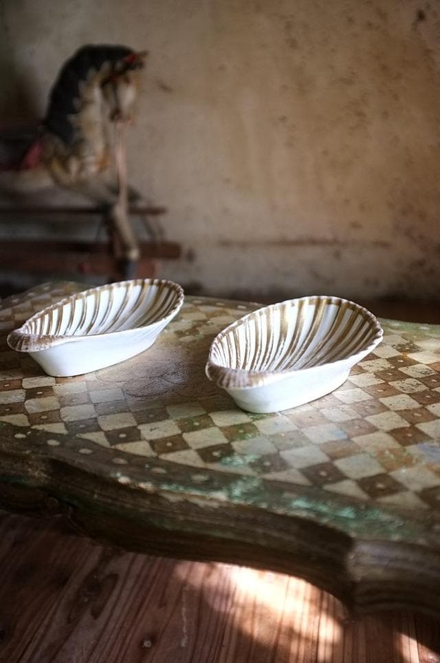 19世紀 金の貝と大きなラヴィエa パリ窯 プレート シェル アンティーク