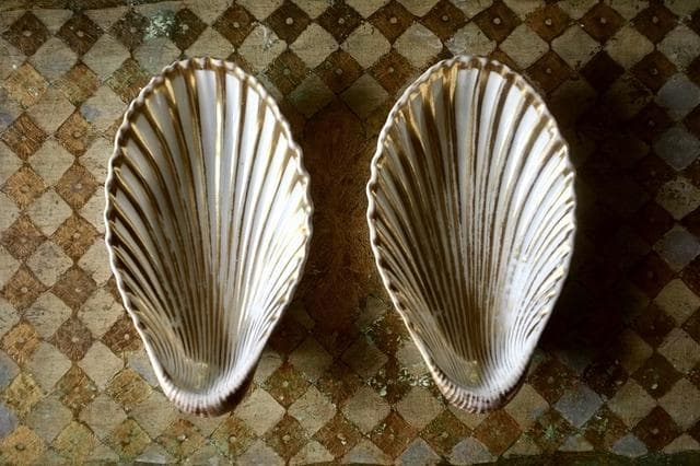 19世紀 金の貝と大きなラヴィエa パリ窯 プレート シェル アンティーク