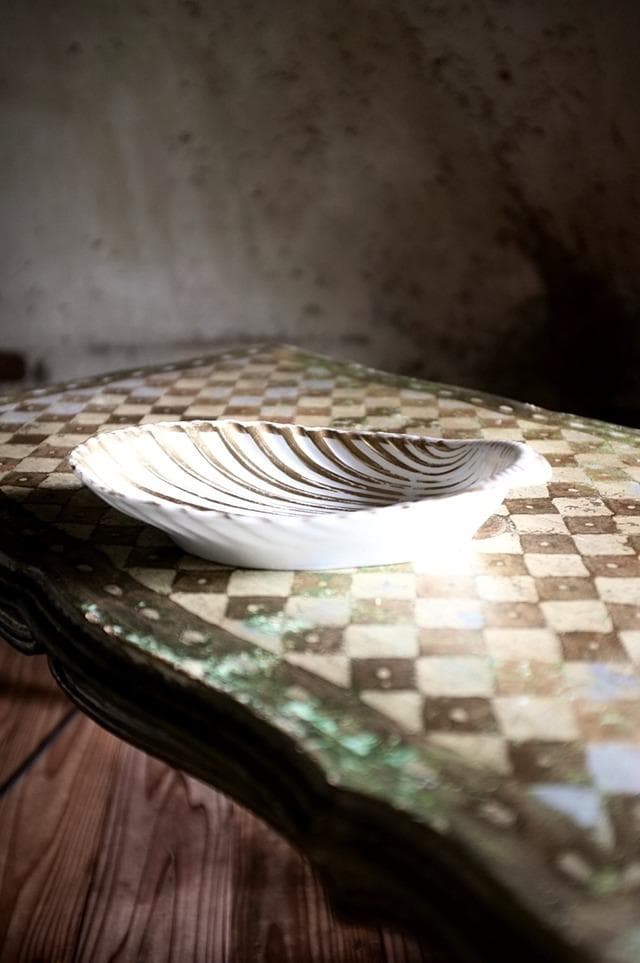 19世紀 金の貝と大きなラヴィエa パリ窯 プレート シェル アンティーク