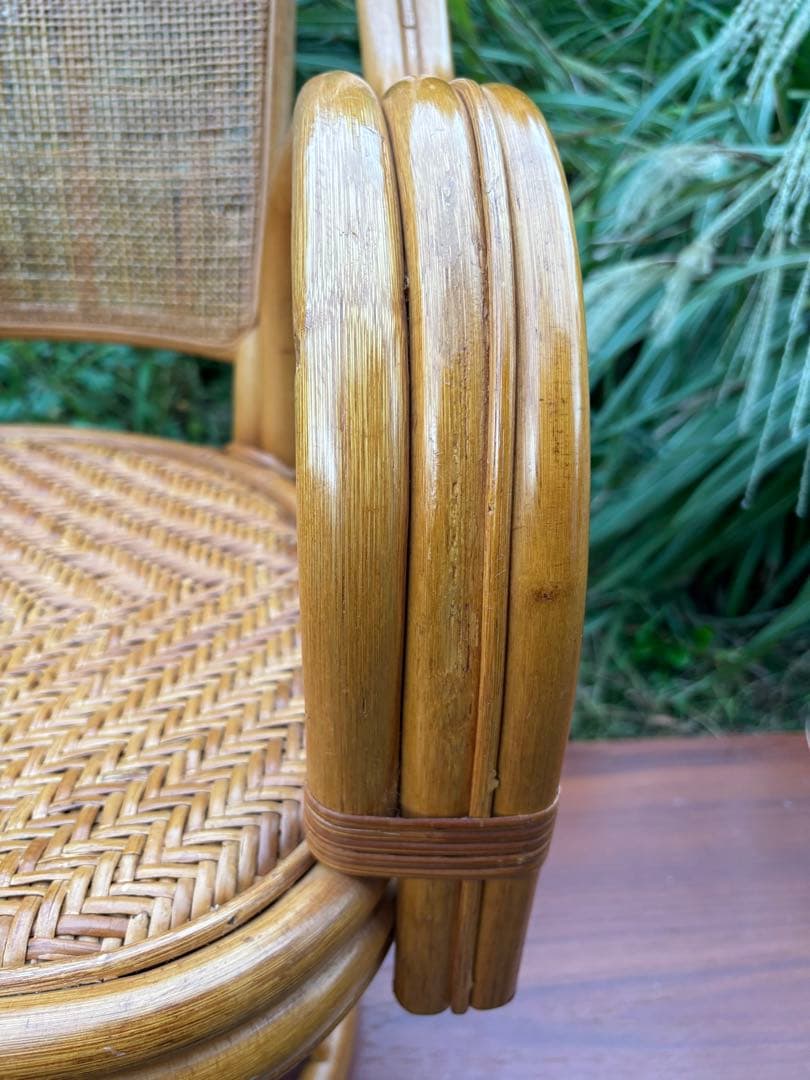 籐製　ラタンアーム回転座椅子　アームチェア　ラタンチェア