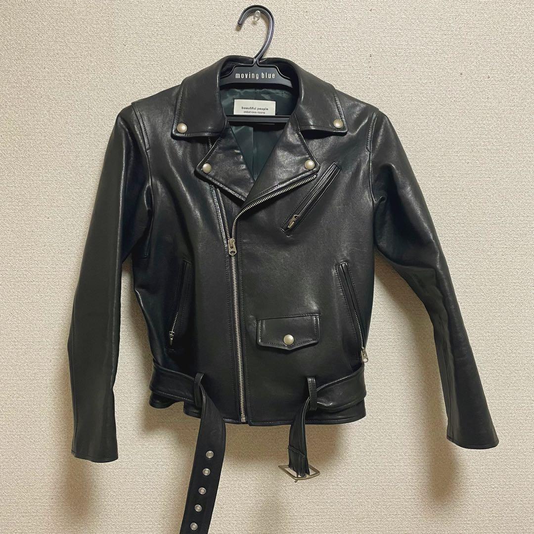 beautiful people ブラック レザーライダースジャケット 150