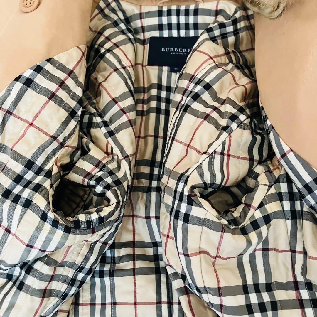 【美品】バーバリーロンドン トレンチコート ショート ファー ノバチェック 40