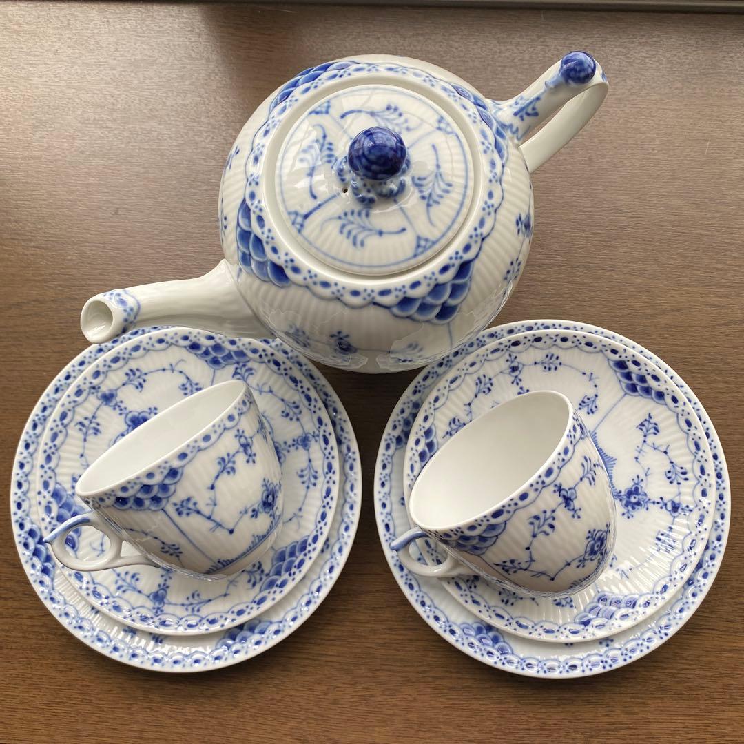ロイヤルコペンハーゲンブルーフルーテッドハーフレースSet