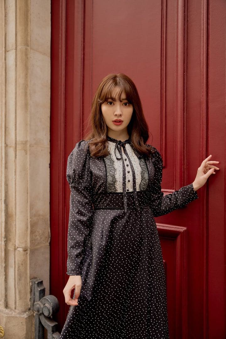 【超美品】Herliptoドットロングドレス ワンピース M