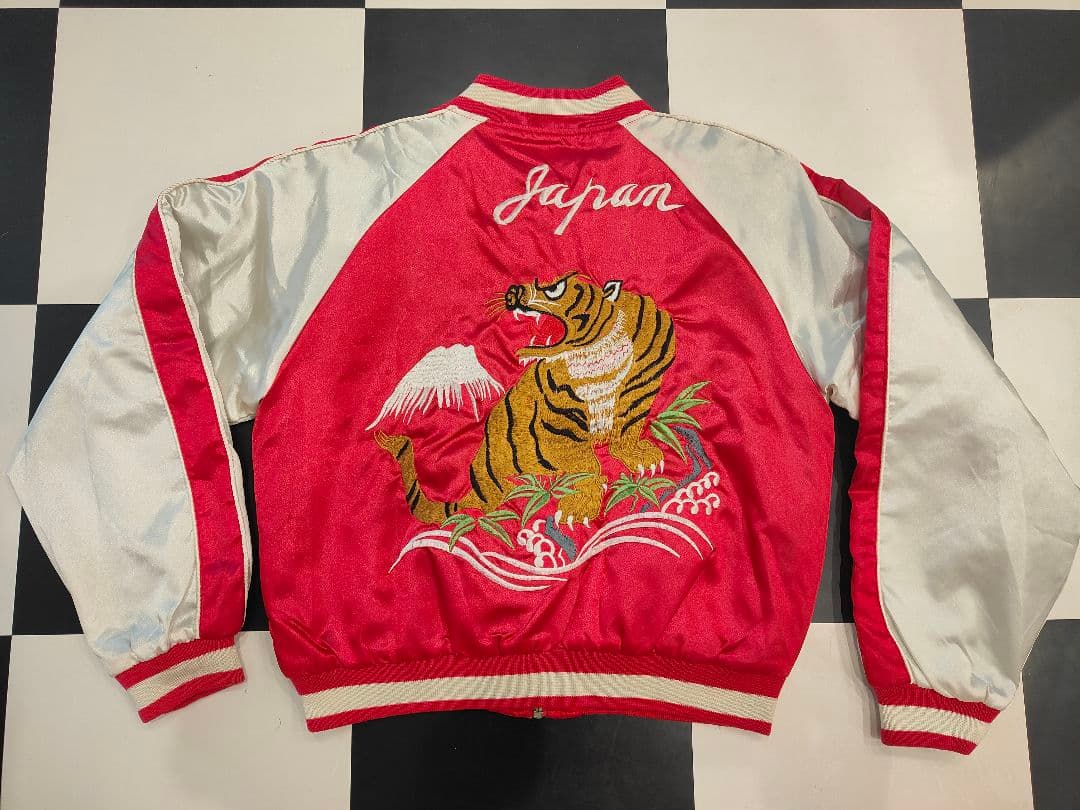 80's〜90's スカジャン 虎と龍 赤 L　TALONジッパー　ロカビリー