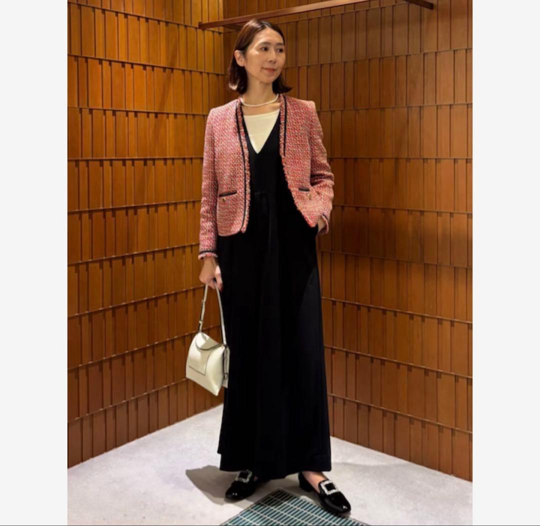 極美品 ボールジィ ジョーゼットジャージー Vネックオールインワン ネイビー