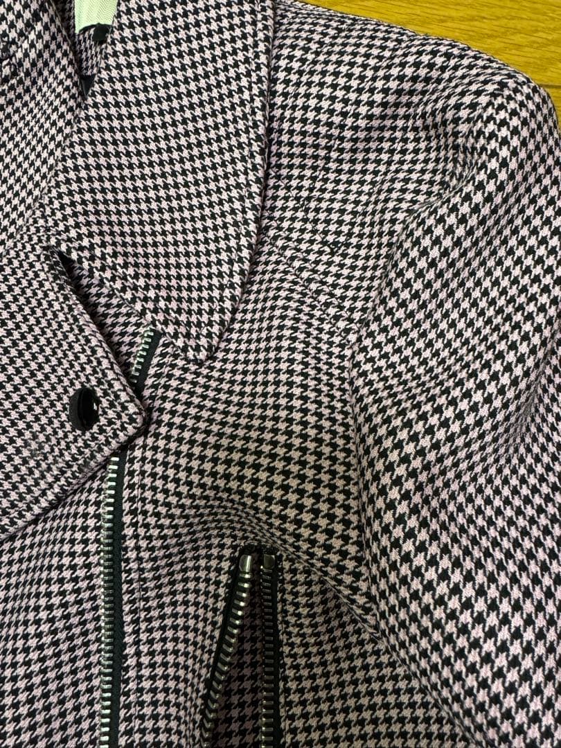 Mulberry マルベリー　ライダースジャケット ピンクの千鳥格子　ウール