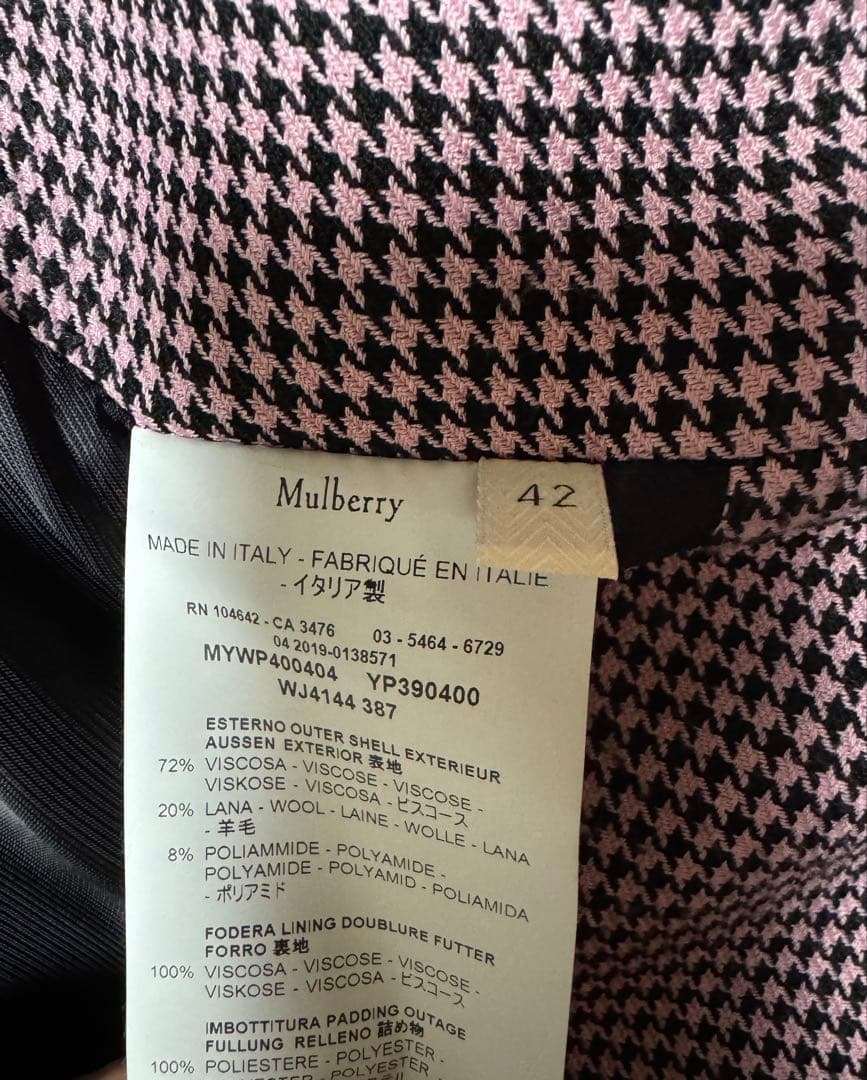 Mulberry マルベリー　ライダースジャケット ピンクの千鳥格子　ウール