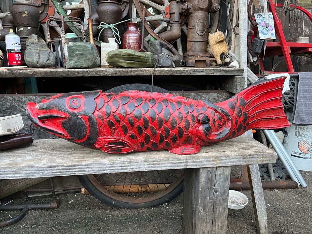 自在鉤横木、鯉の自在鉤、鯉の木彫り、木彫りの鯉、鯉の置き物