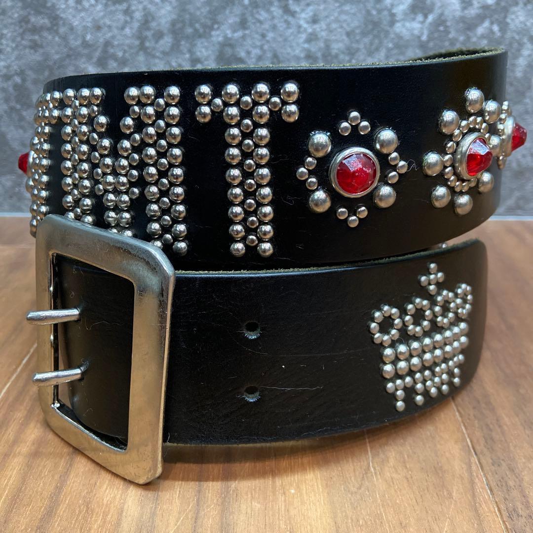 希少美品 TMT スタッズベルト ブラックレザー×レッドストーン HTC