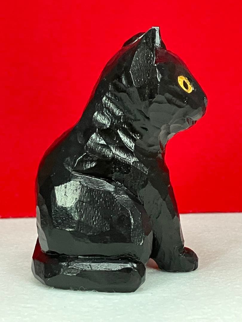 黒猫（小）（座り）3体　木彫り　置物