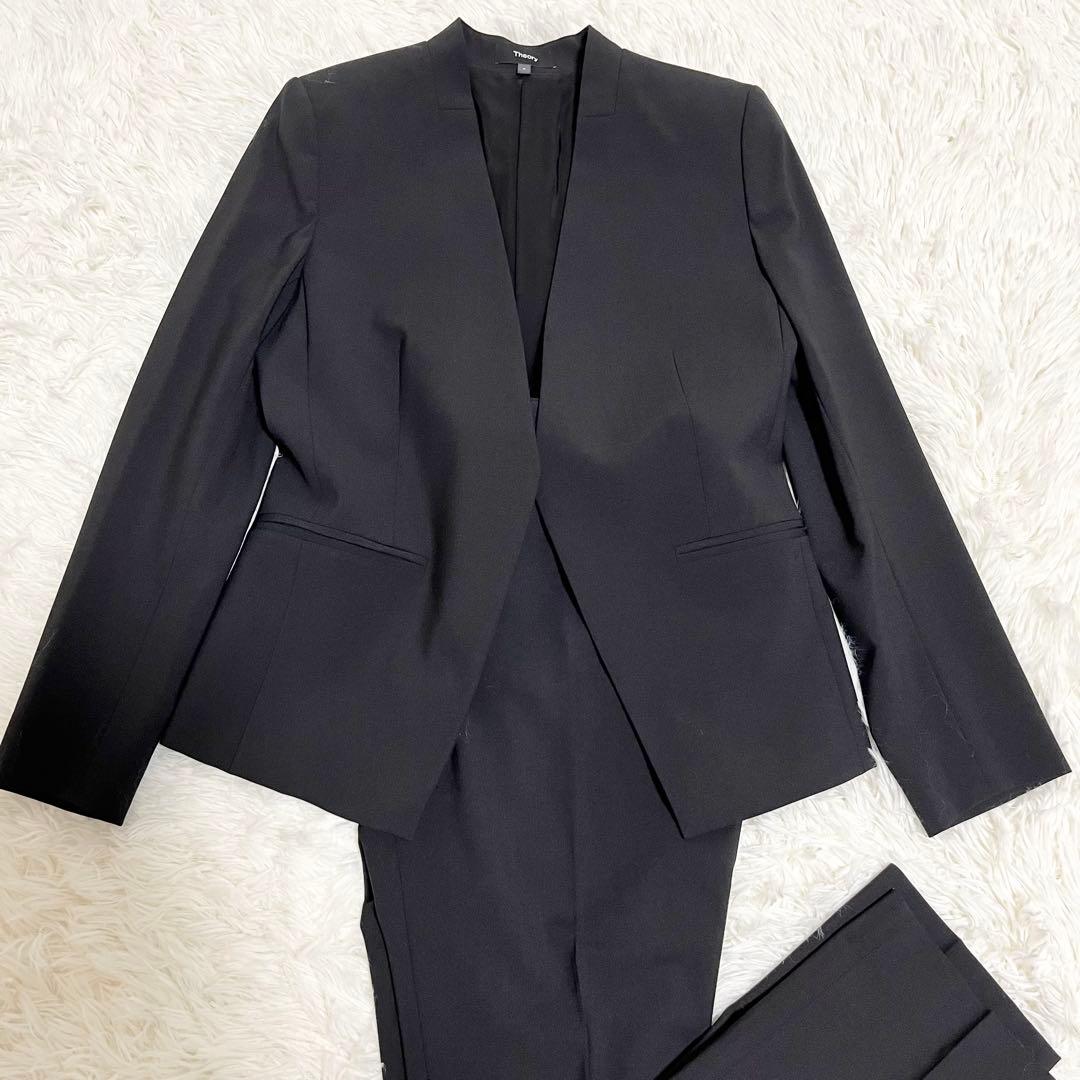 Theory TAILOR 近年 パンツスーツ ノーカラー ブラック 総裏地 S