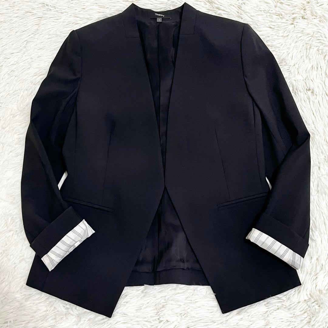 Theory TAILOR 近年 パンツスーツ ノーカラー ブラック 総裏地 S