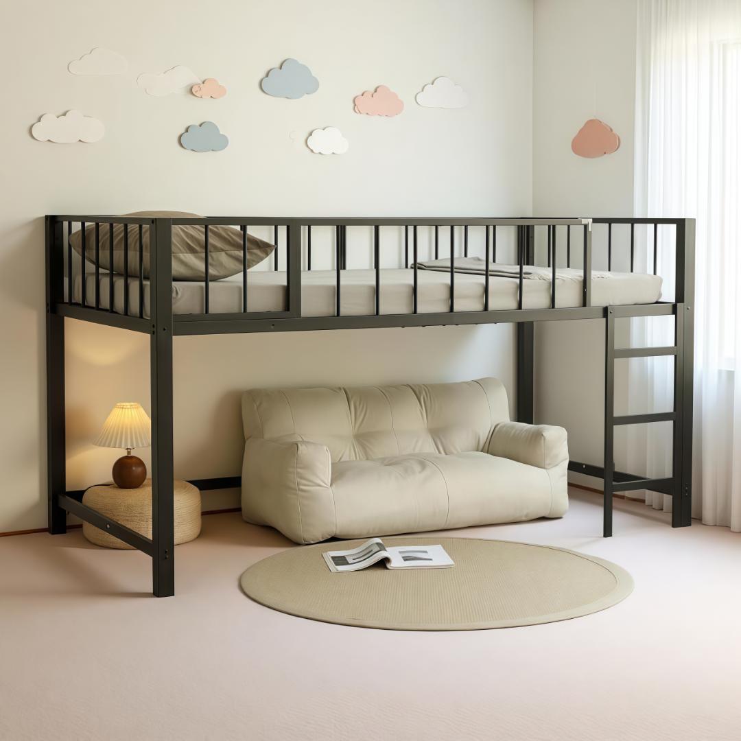 ロフトベッド パイプベッド シングル 高さ110cm 子供ベッド　BLACK