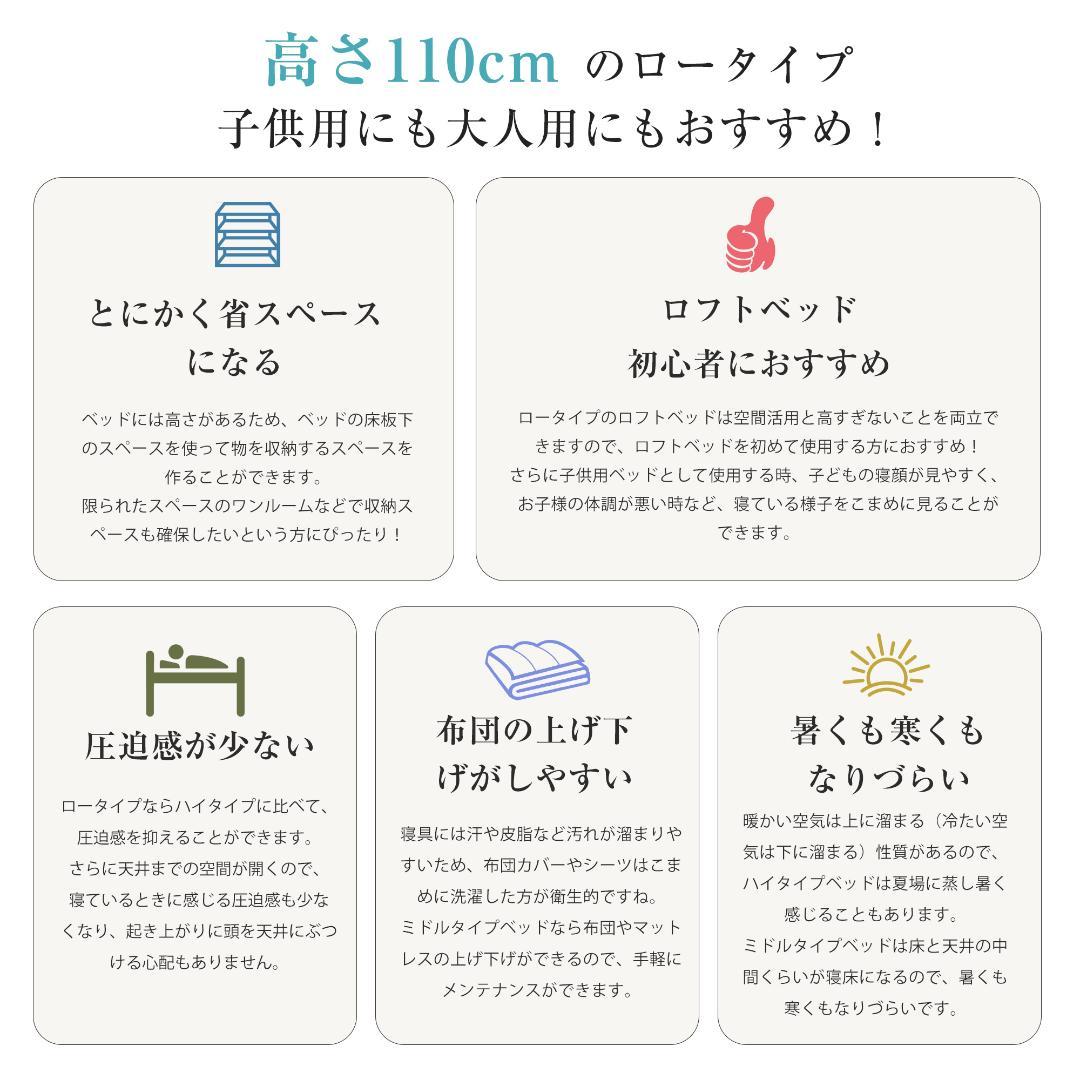 ロフトベッド パイプベッド シングル 高さ110cm 子供ベッド　BLACK