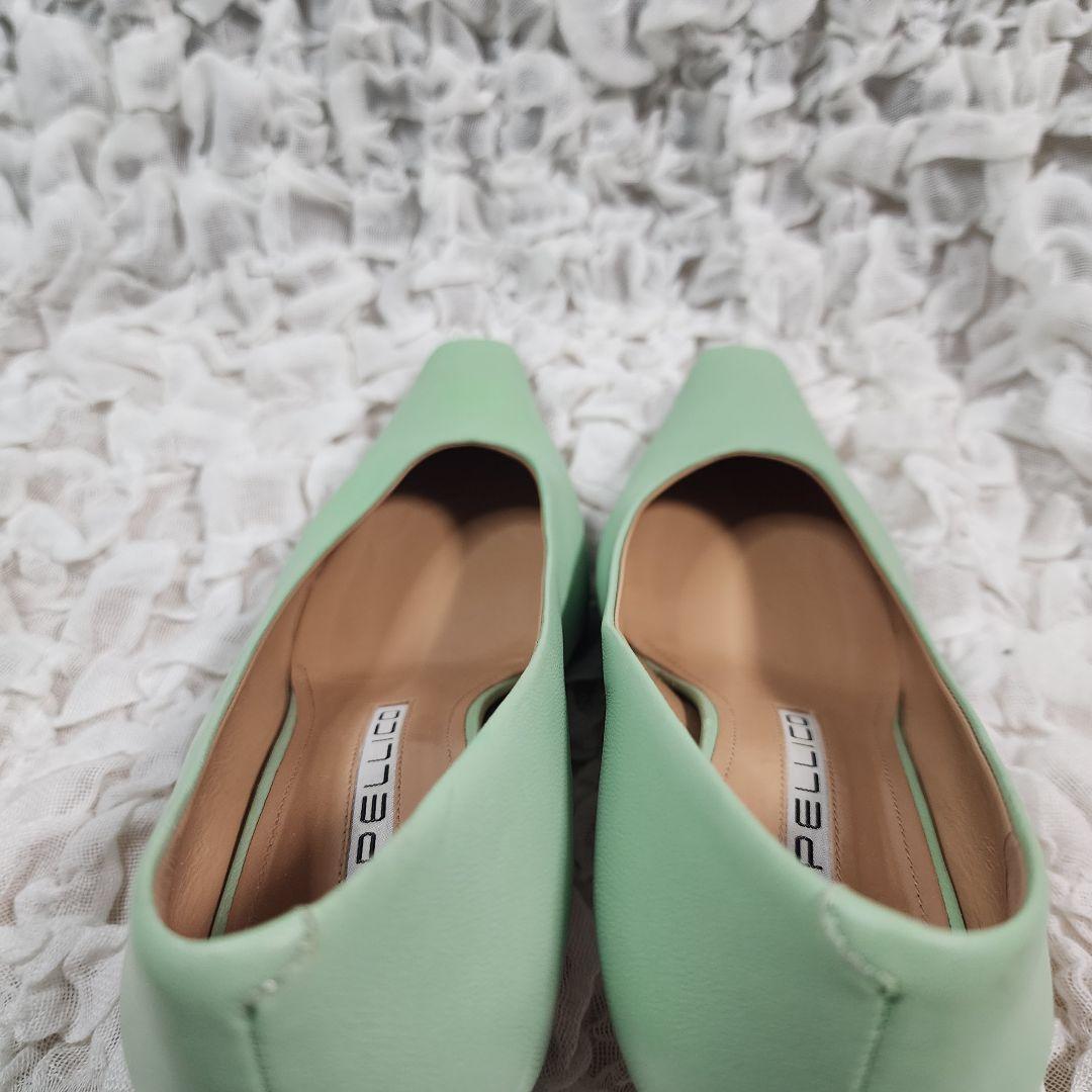 美品 ペリーコ ダマ スクエアトゥ レザー パンプス ムーングリーン 37