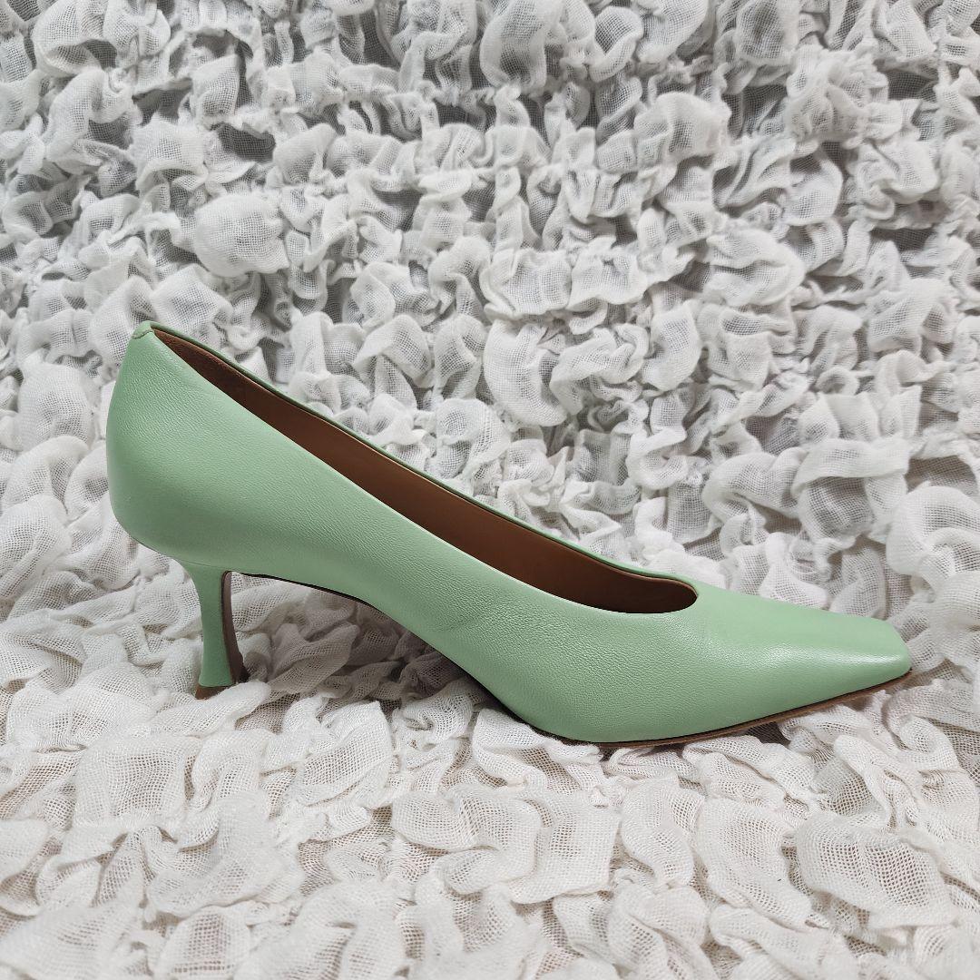 美品 ペリーコ ダマ スクエアトゥ レザー パンプス ムーングリーン 37