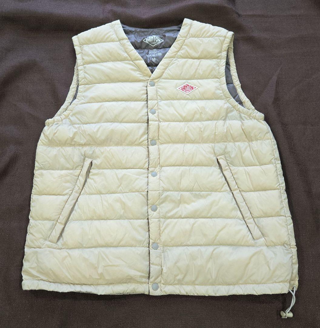 美品 ダントン DANTON◆インナーダウンベスト アイボリー 36 Vネック