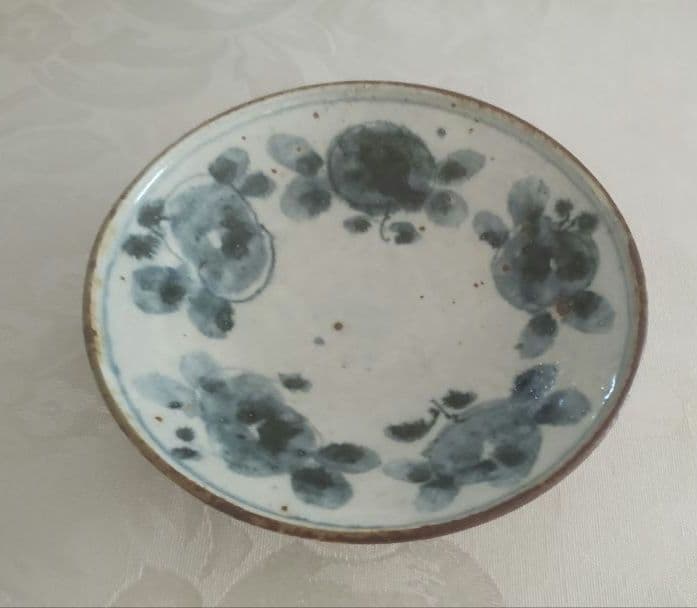 市野吉記さん　コウホ窯　丸皿　約14cm 青色花模様