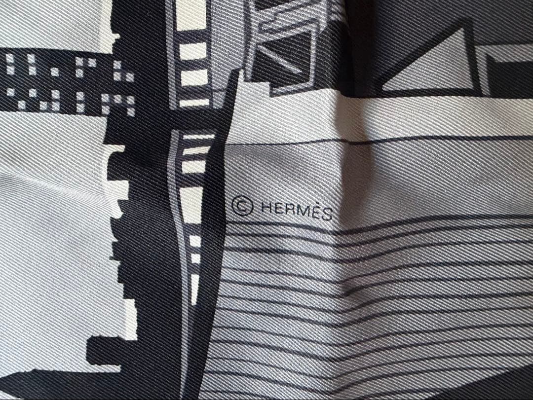 エルメス カレ70 ミッドナイトフォーブル グレー シルク