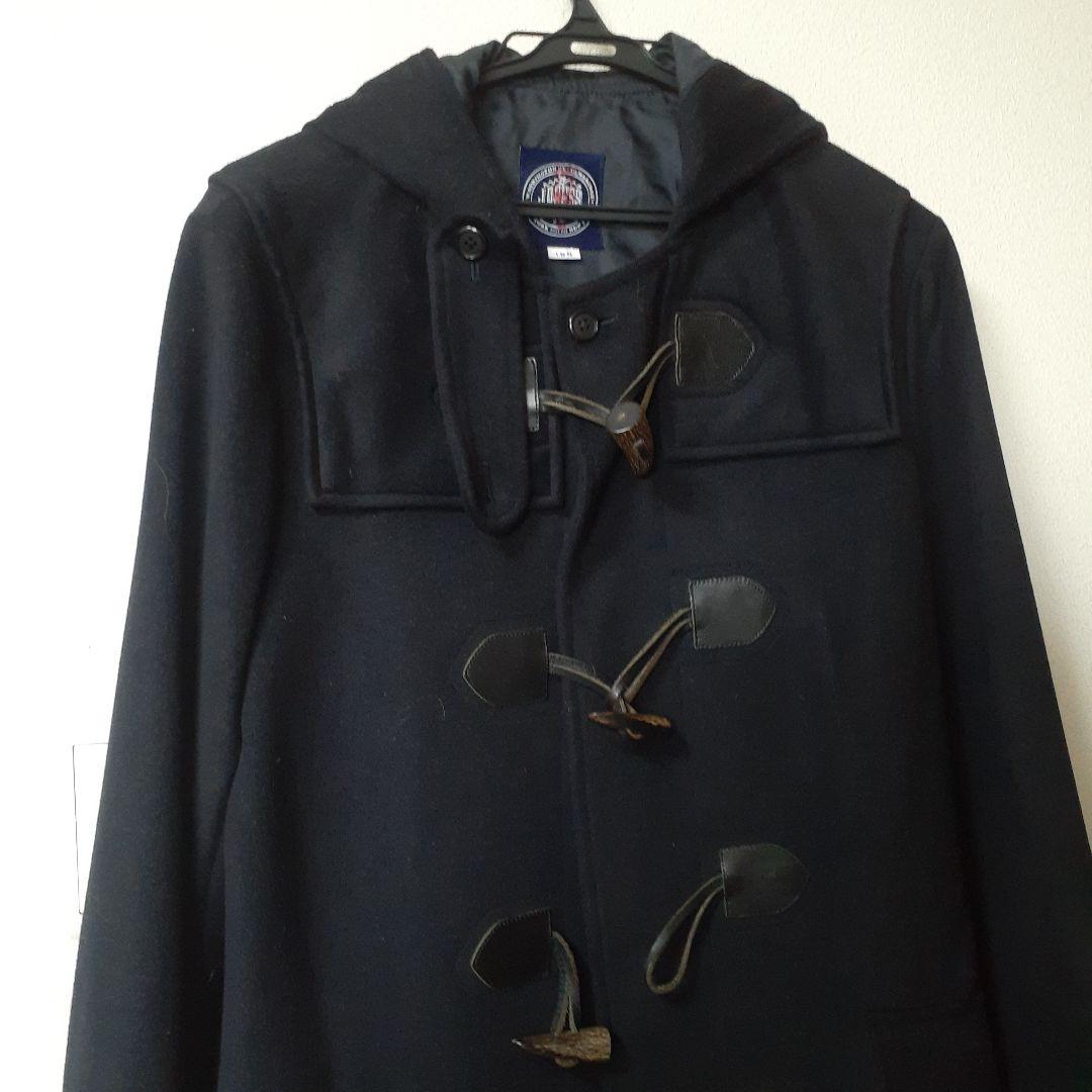 an‼️JPRESS❤️フラノ地ネイビー ダッフルコート フード付き