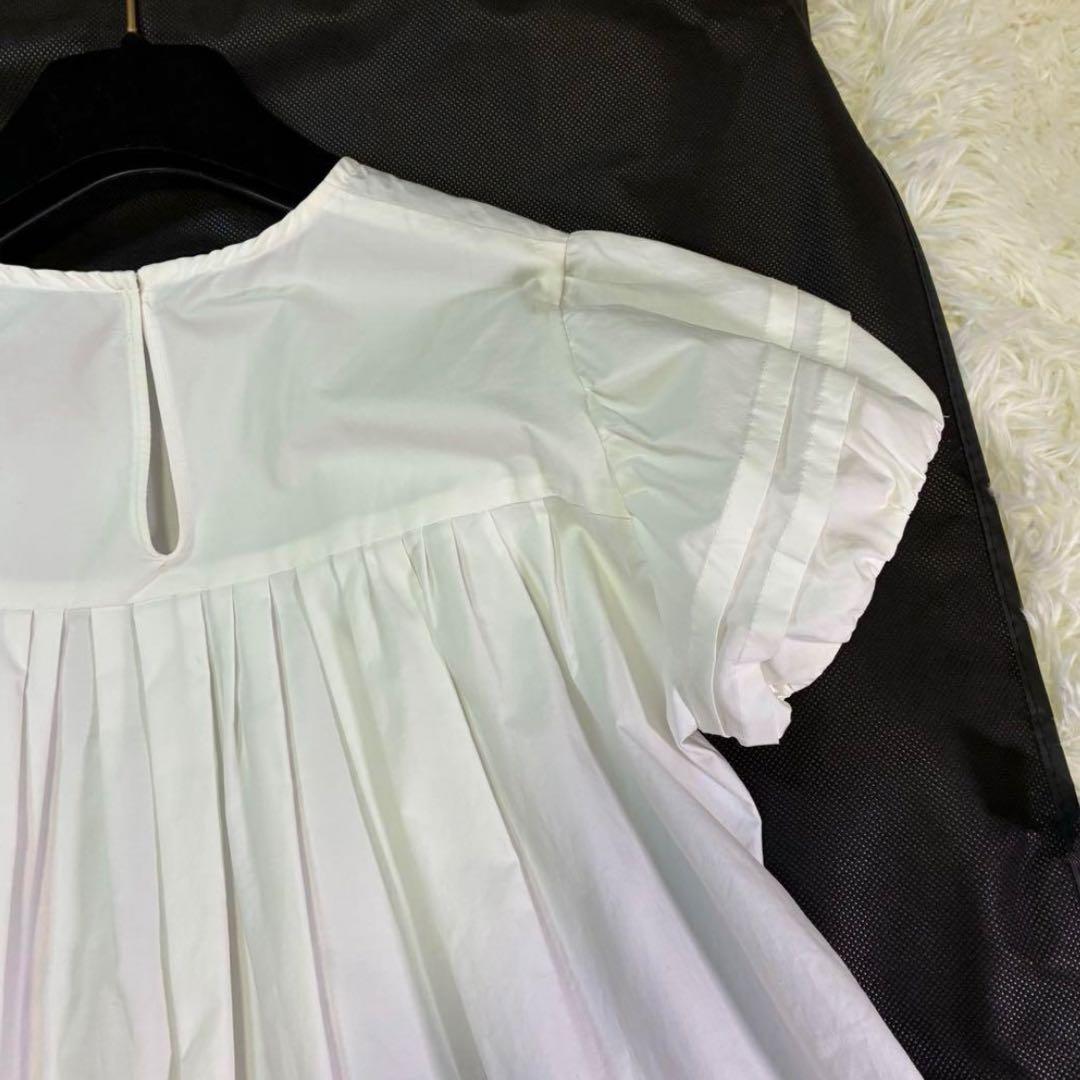 ヨーコチャン パフ袖 半袖ブラウス バックギャザー フレア ホワイト 38