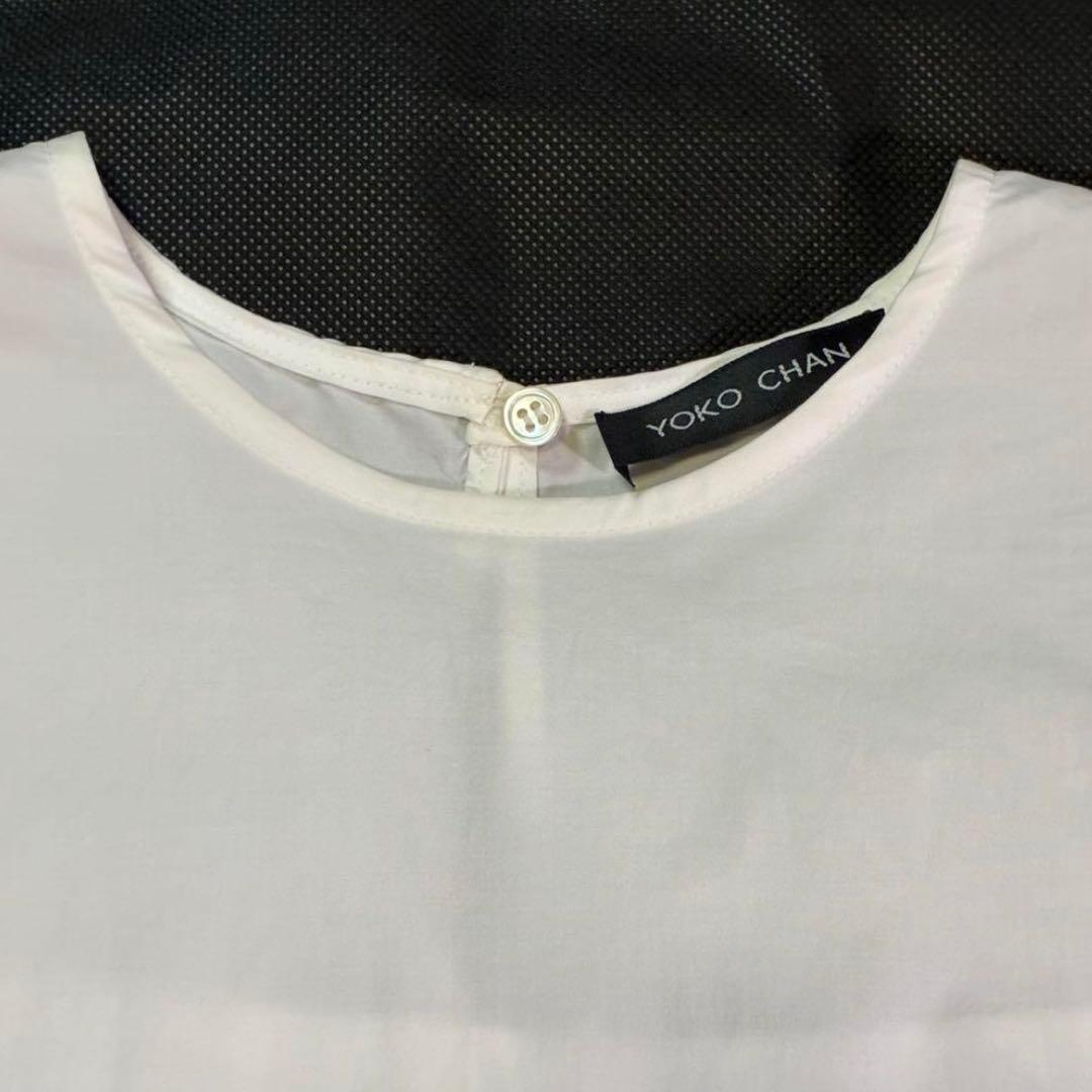 ヨーコチャン パフ袖 半袖ブラウス バックギャザー フレア ホワイト 38