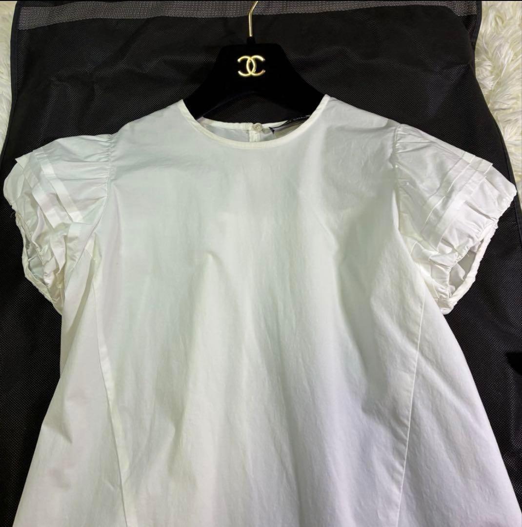 ヨーコチャン パフ袖 半袖ブラウス バックギャザー フレア ホワイト 38