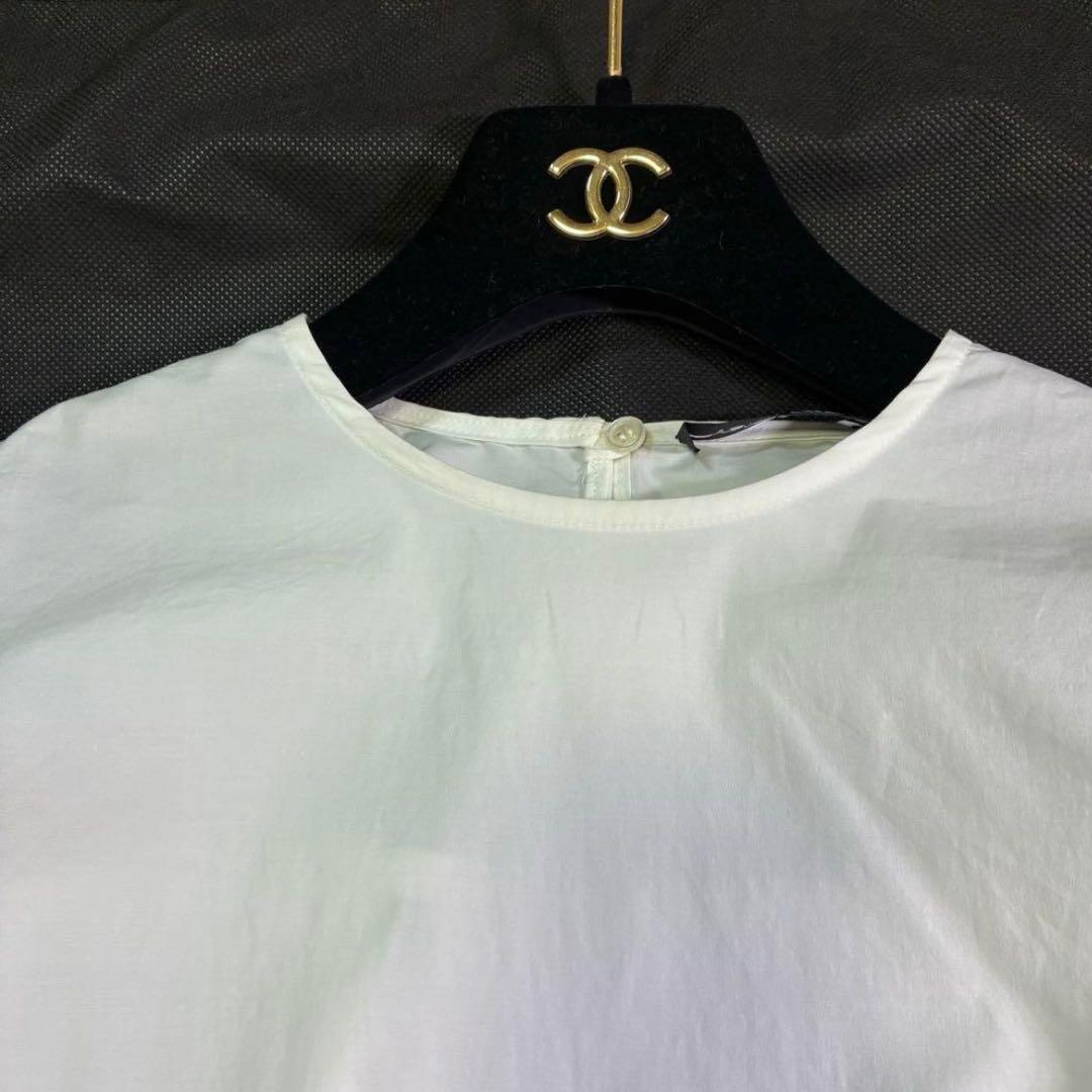 ヨーコチャン パフ袖 半袖ブラウス バックギャザー フレア ホワイト 38