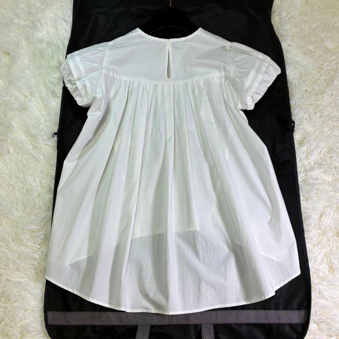 ヨーコチャン パフ袖 半袖ブラウス バックギャザー フレア ホワイト 38