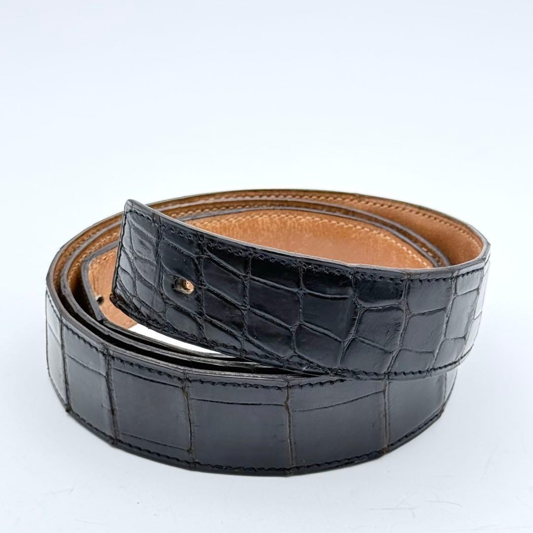 エルメス　コンスタンス　ベルトのみ　ブラック　クロコ型押し　リバーシブル　メンズ
