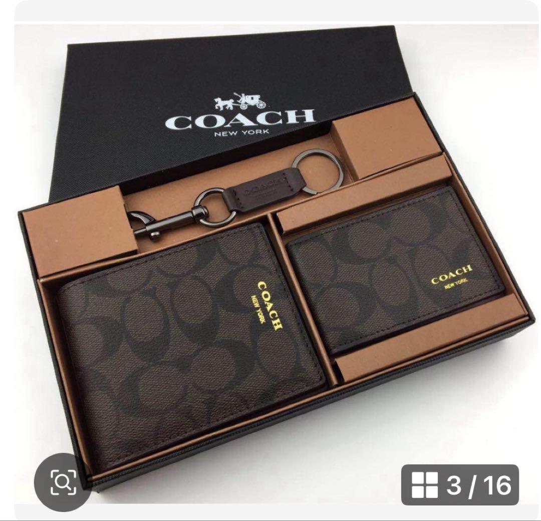 コーチCOACH二つ折り財布メンズブラックシグネチャーロングジップ贈り物　新品