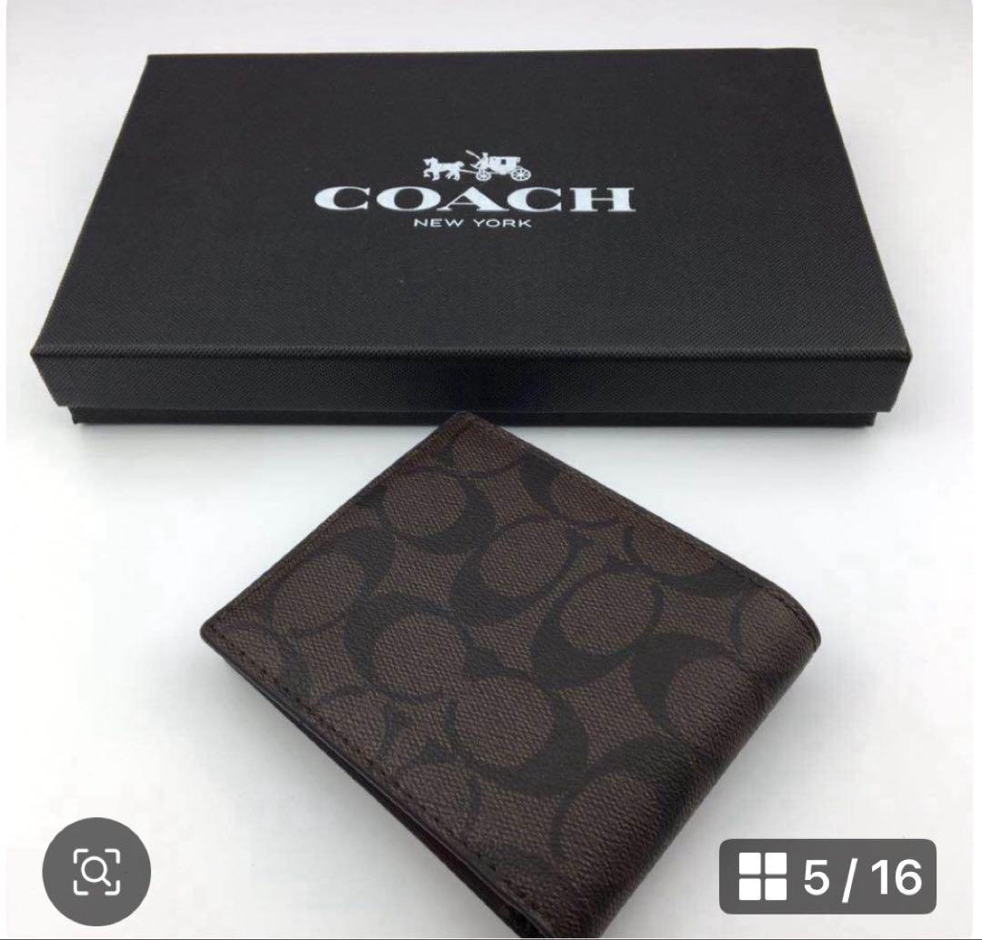 コーチCOACH二つ折り財布メンズブラックシグネチャーロングジップ贈り物　新品