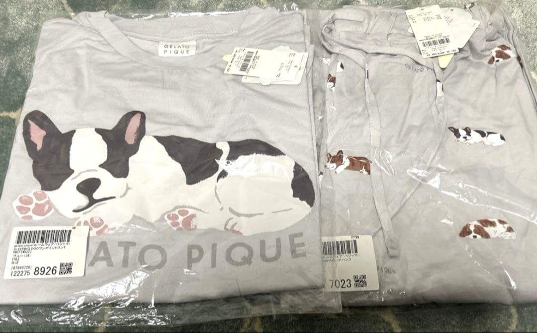 ジェラートピケ　SLEEPING DOGフレンチブルドッグ　ロンT&ロングパンツ
