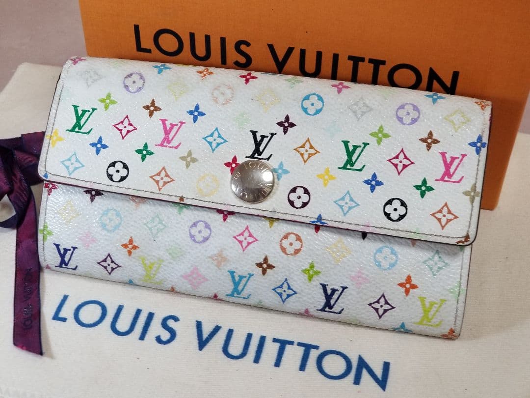 ルイヴィトン マルチカラー モノグラム 二つ折り財布 長財布 ホワイト系