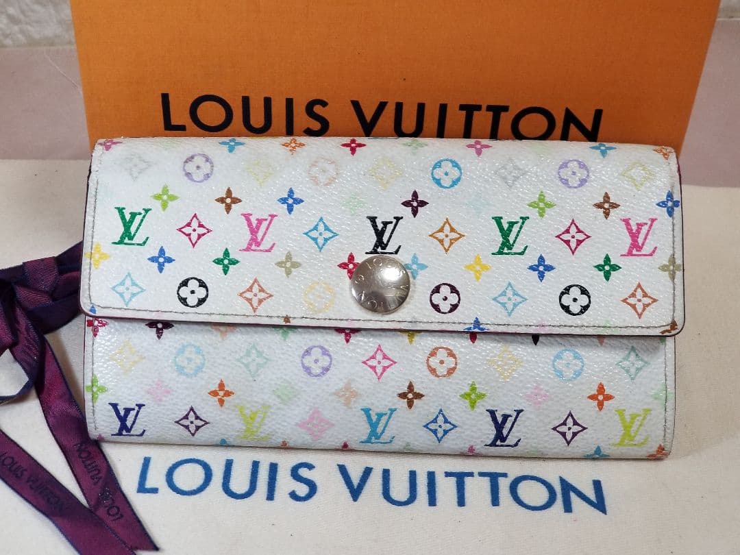 ルイヴィトン マルチカラー モノグラム 二つ折り財布 長財布 ホワイト系