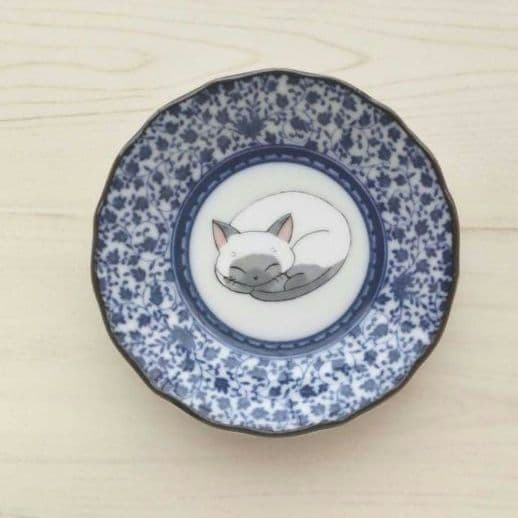 新品　九谷焼　12cm皿　眠り猫　C　ねこ　ネコ　猫