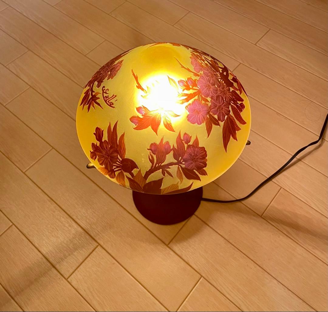 エミール・ガレ　アールヌーヴォー調 花文様 ガラス テーブルランプ 照明