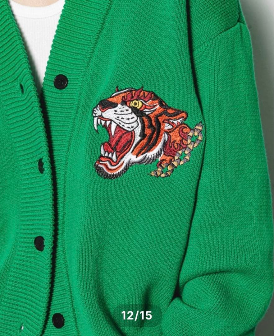【新品未開封】チュウカタベタイTIGER KNIT cardigan/green