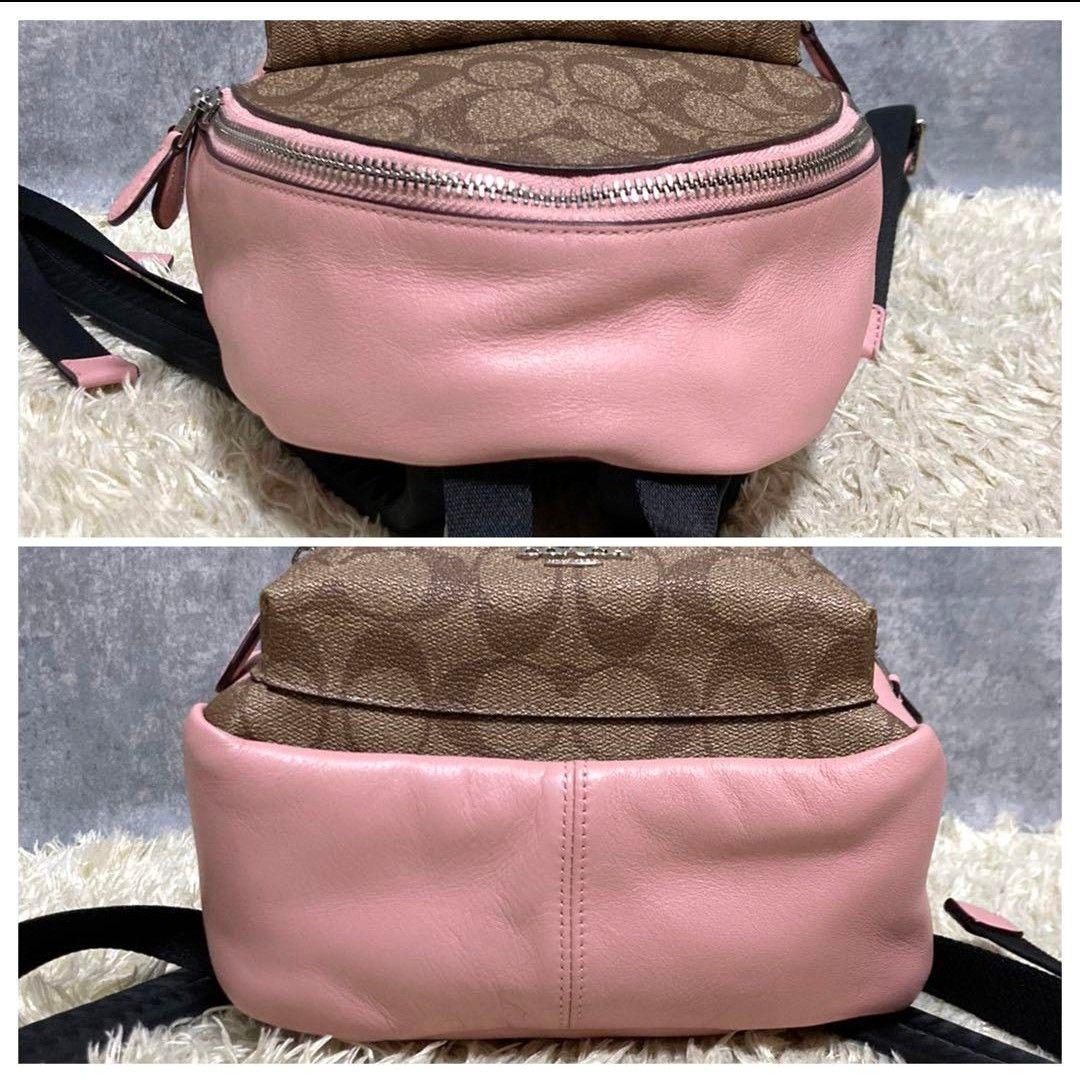 【送料込】コーチ リュック レザー ブラウン ピンク 500ml収納可