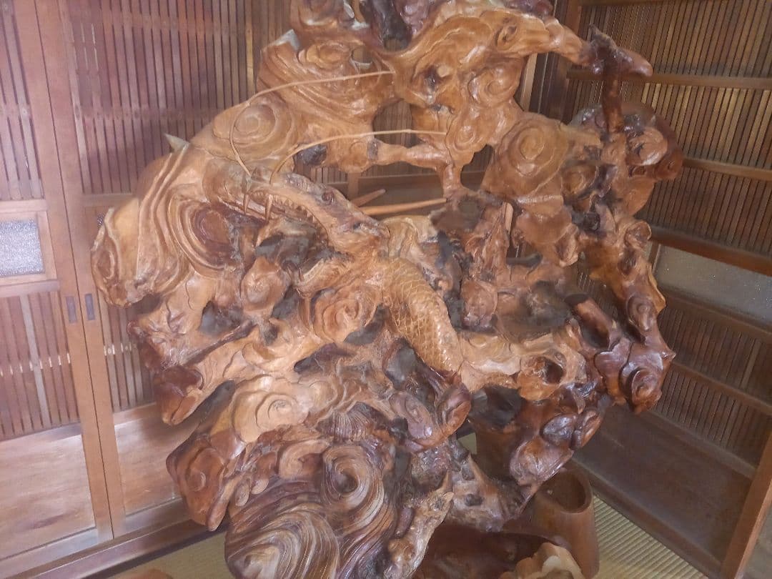 竜 龍 昇り龍 ドラゴンズ 欅 置物 衝立 パーテーション 一刀彫 天然無垢材