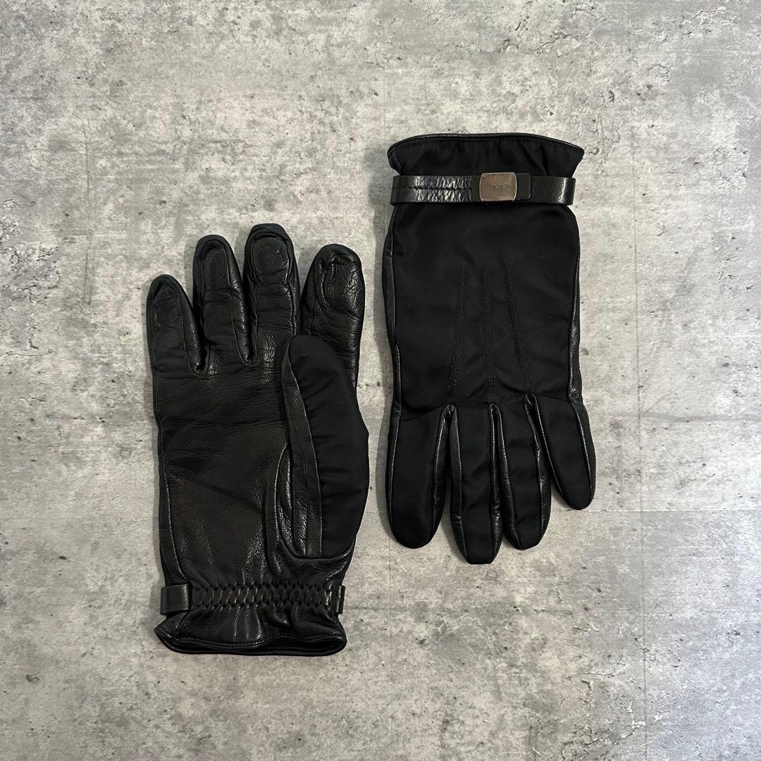 PRADA archive ナイロン　レザー グローブ ブラック イタリア製