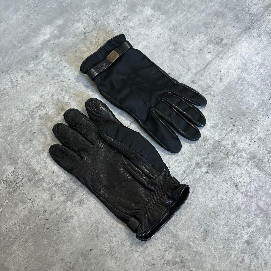 PRADA archive ナイロン　レザー グローブ ブラック イタリア製